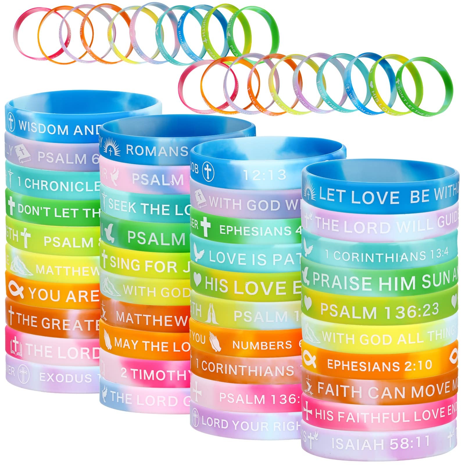 60PCS Religious Silicone Bible Verse Bracelets Motivational Christian Wristbands
