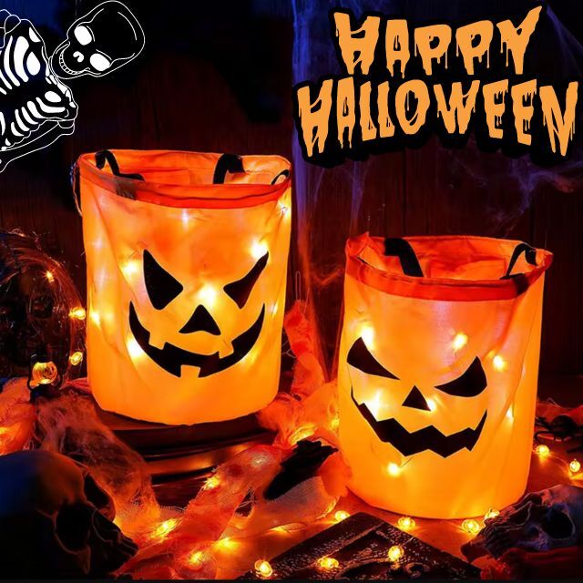 LED Jack-O’-Lantern Light Up Halloween Candy Basket Bag Pumpkin Light bag