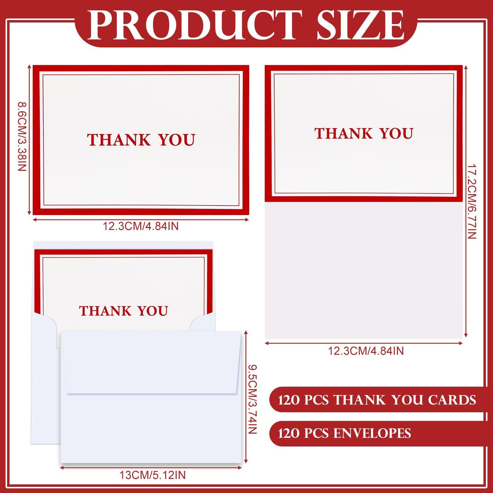 AmazingSpark 120 Kit Thank You Cards with Envelopes Bulk 12 You, Red