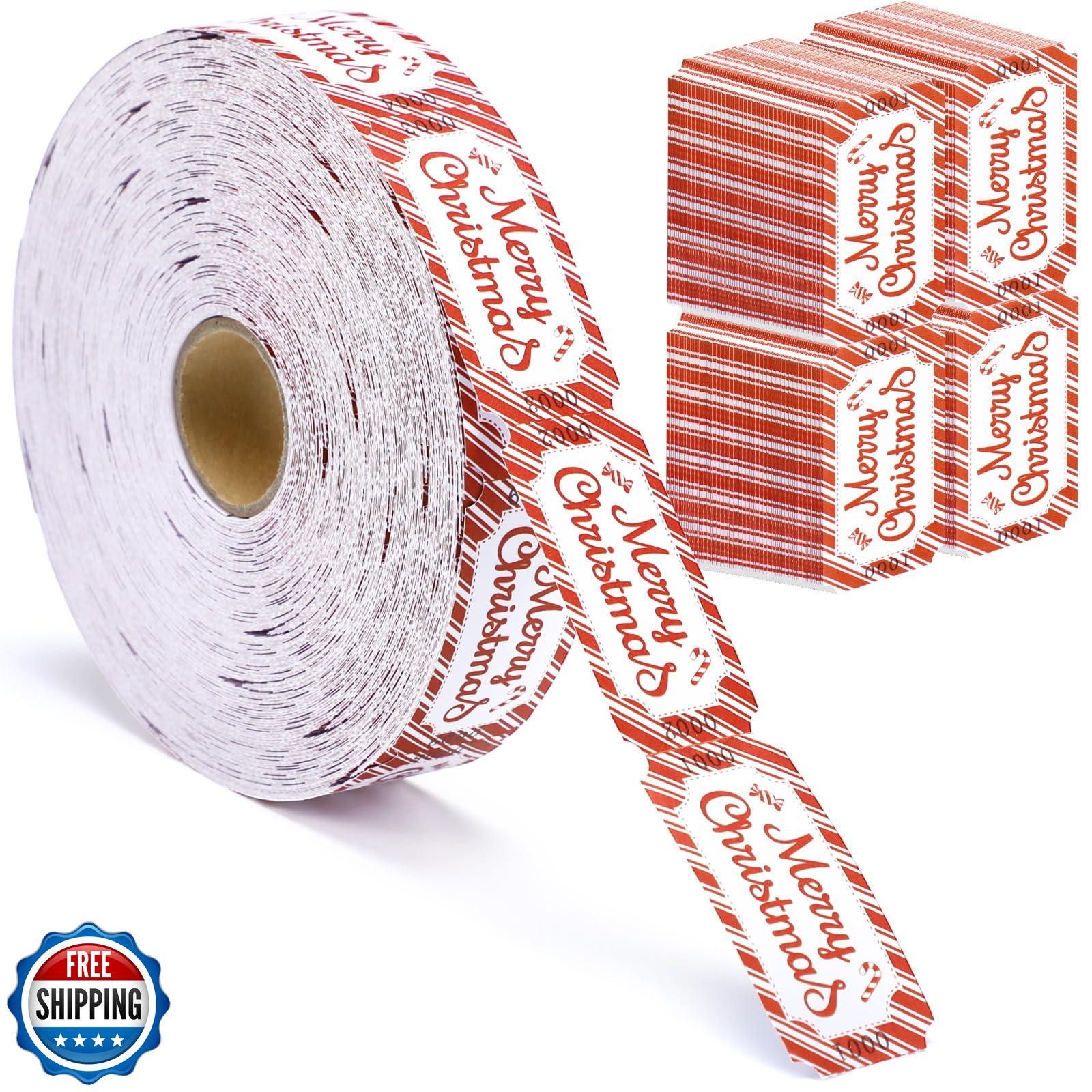 Pasimy 1000 Pcs Christmas Tickets Roll Single Merry Christmas Raffle Tickets
