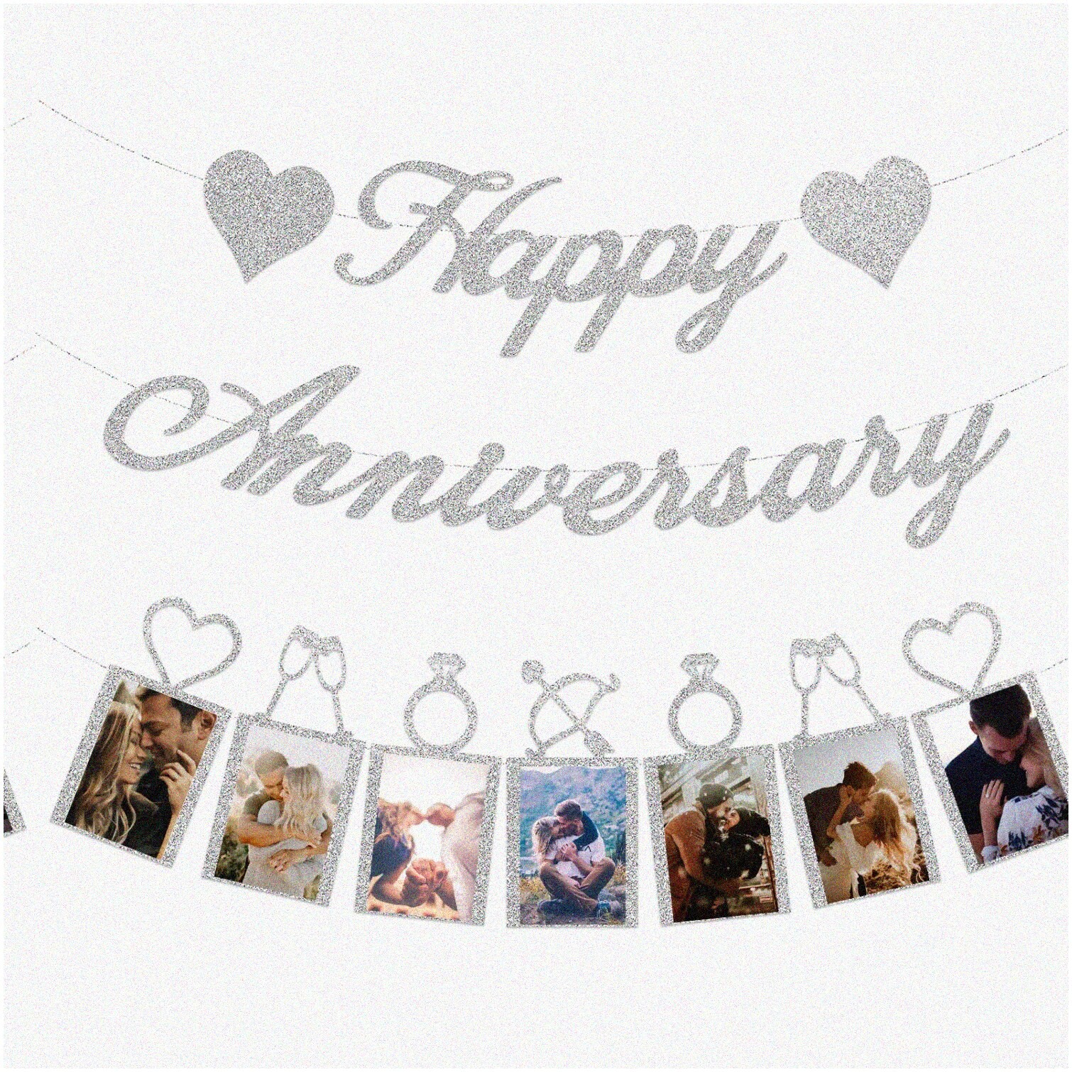 Silver Anniversary Party Decor Kit with Banner and Photo Display