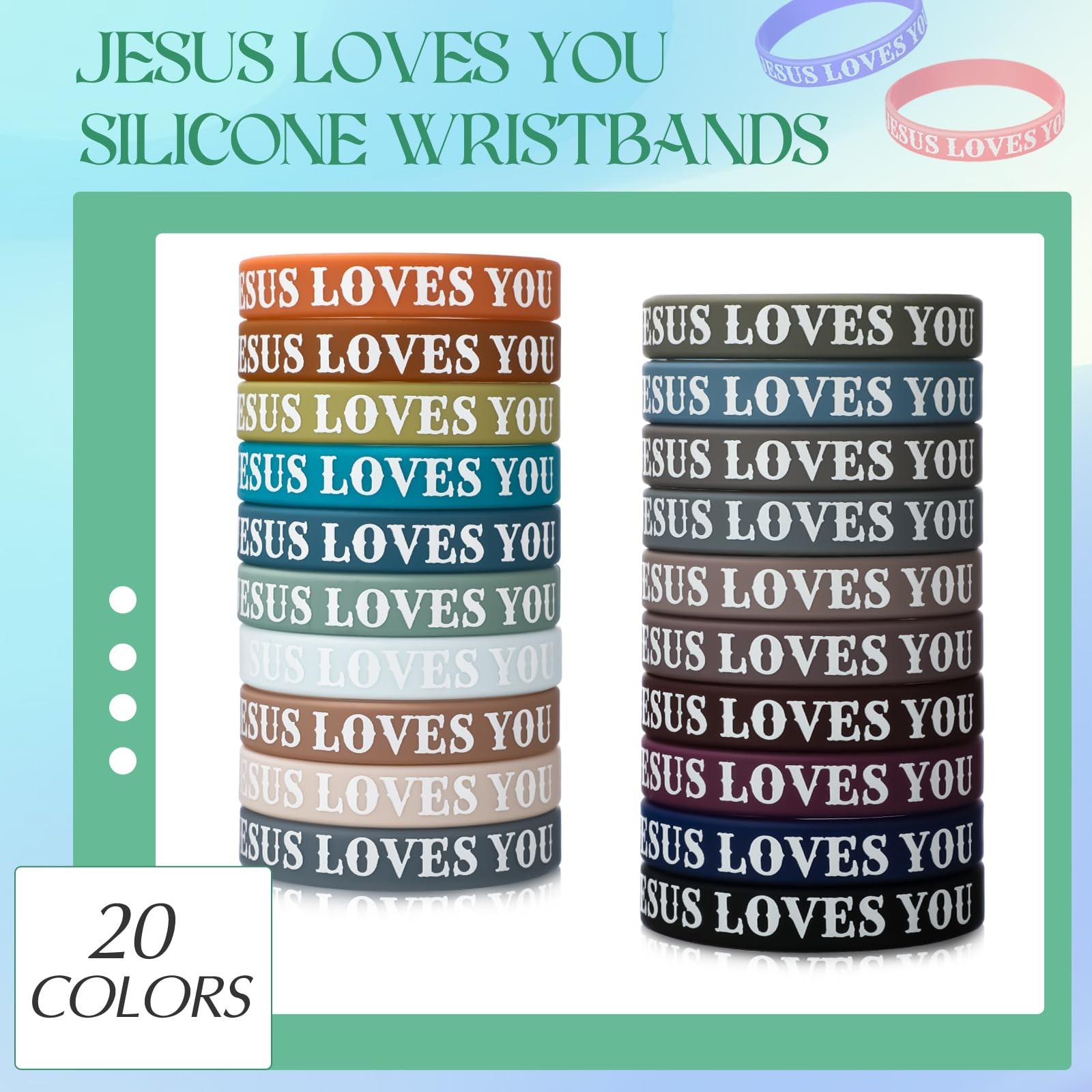 100 Pcs Jesus Loves You Bracelet Bulk Silicone Christian Bracelet Colorful Ru…