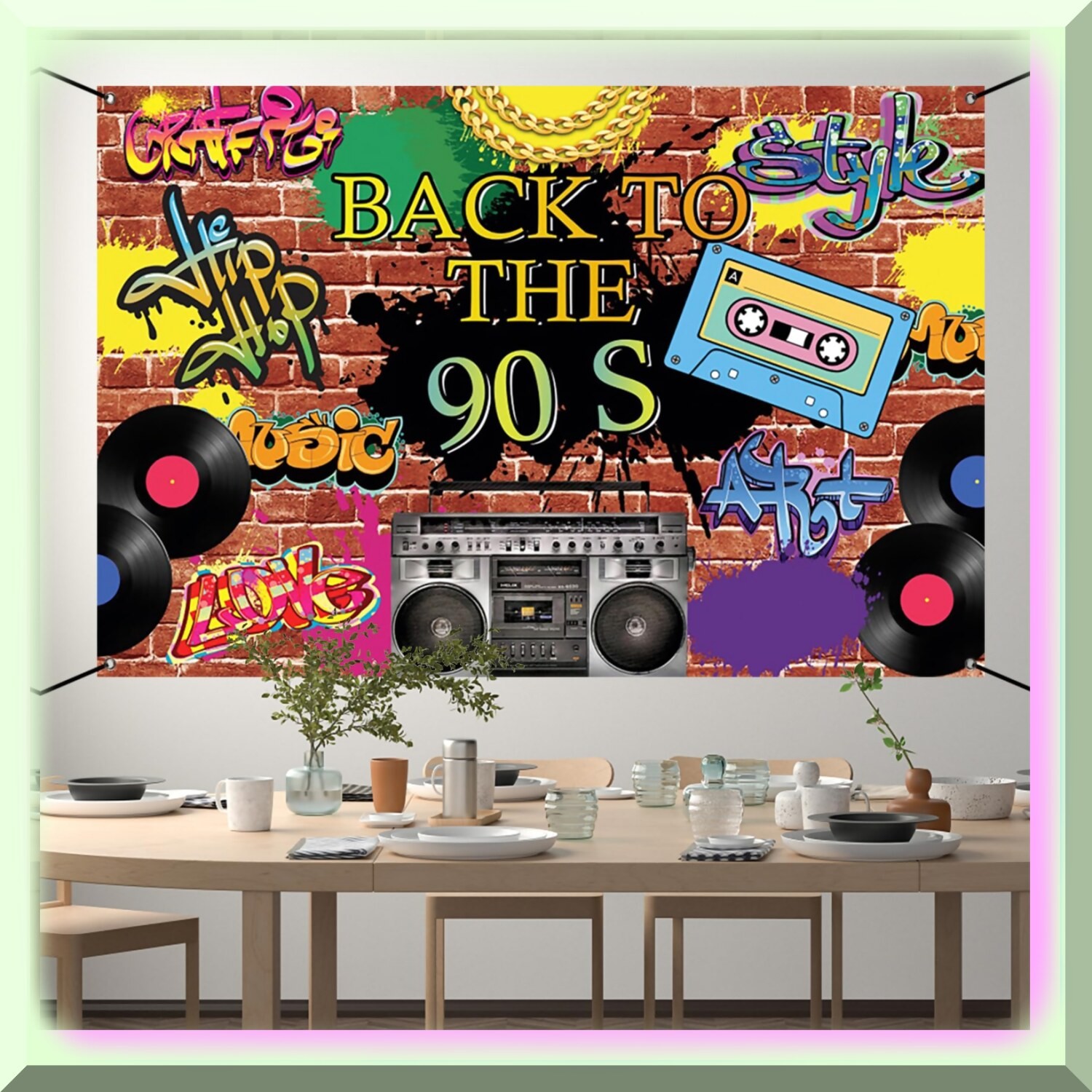 Giant Chalkboard Pizza Party Banner Red Black