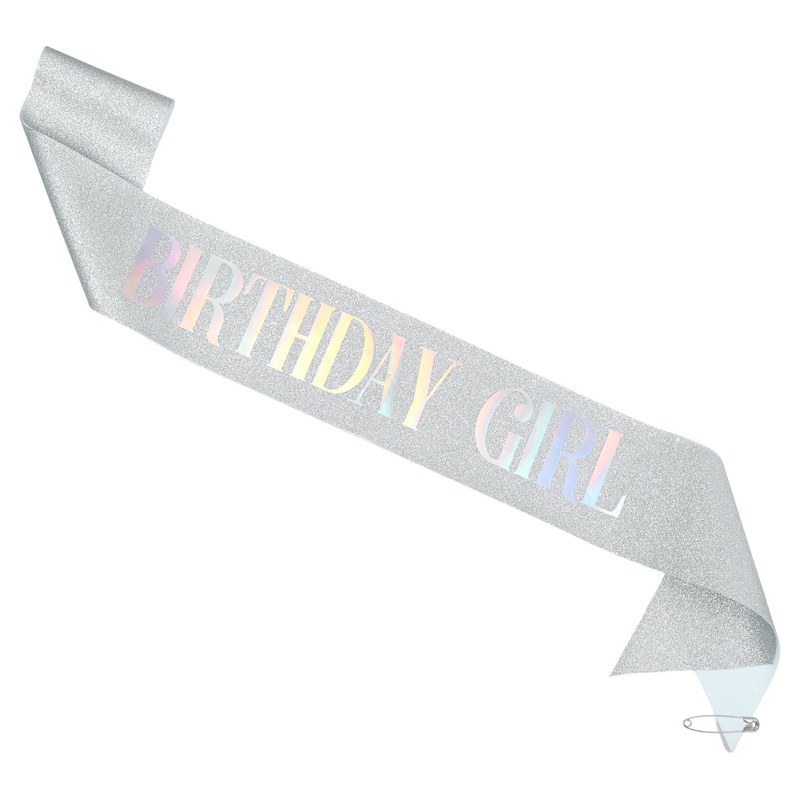 1-Pack Birthday Sash, Sequined Fabric Birthday Gifts Decor [Silver Glitter]