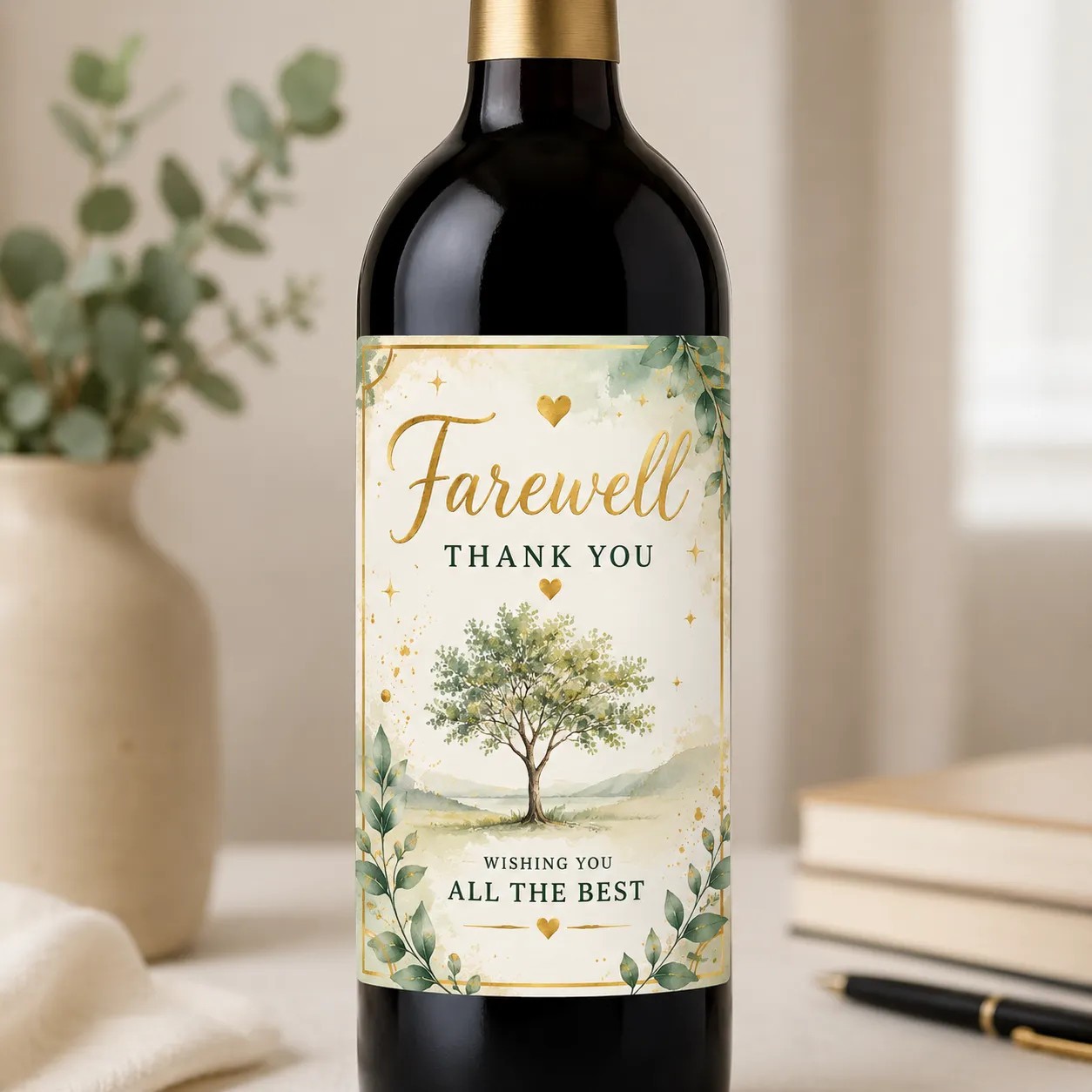 Personalised Farewell Gift Bottle Label Sticker Custom Leaving Work Wine Present