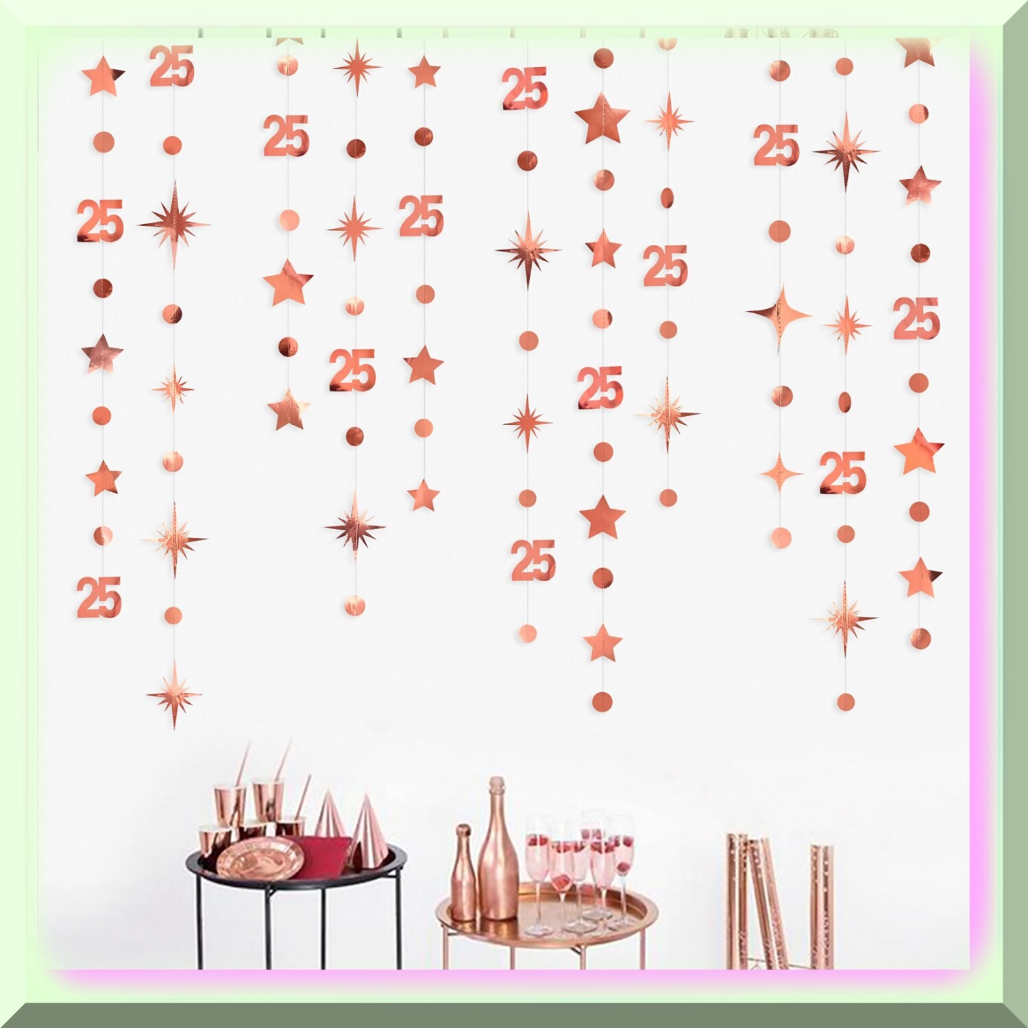 Silver and Rose Gold 25th Birthday Decorations with Twinkle Stars