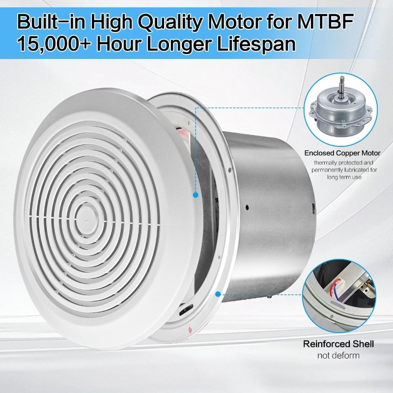 V2262-50 7 Inch Bathroom Exhaust Fan, 50 CFM Quiet Ceiling Vent Fan, 1.0 Sones L