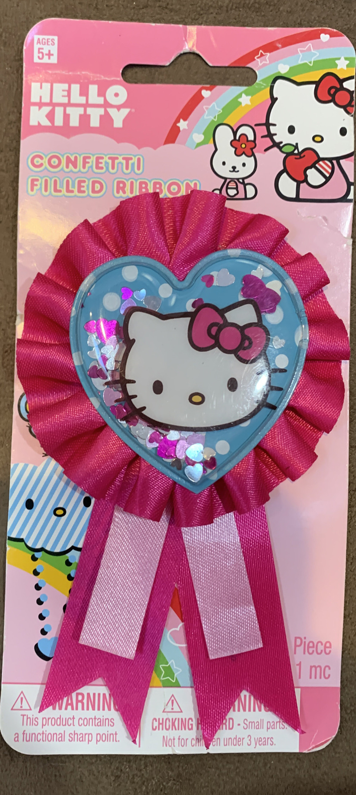 HELLO KITTY CONFETTI HEART FILLED RIBBON PINK 5” SUPER CUTE!!