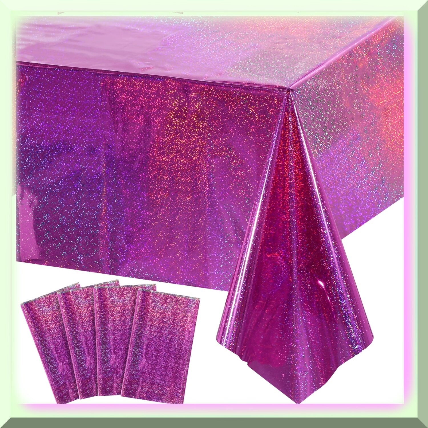 Iridescent Holographic Plastic Tablecloth Set 4 Pack