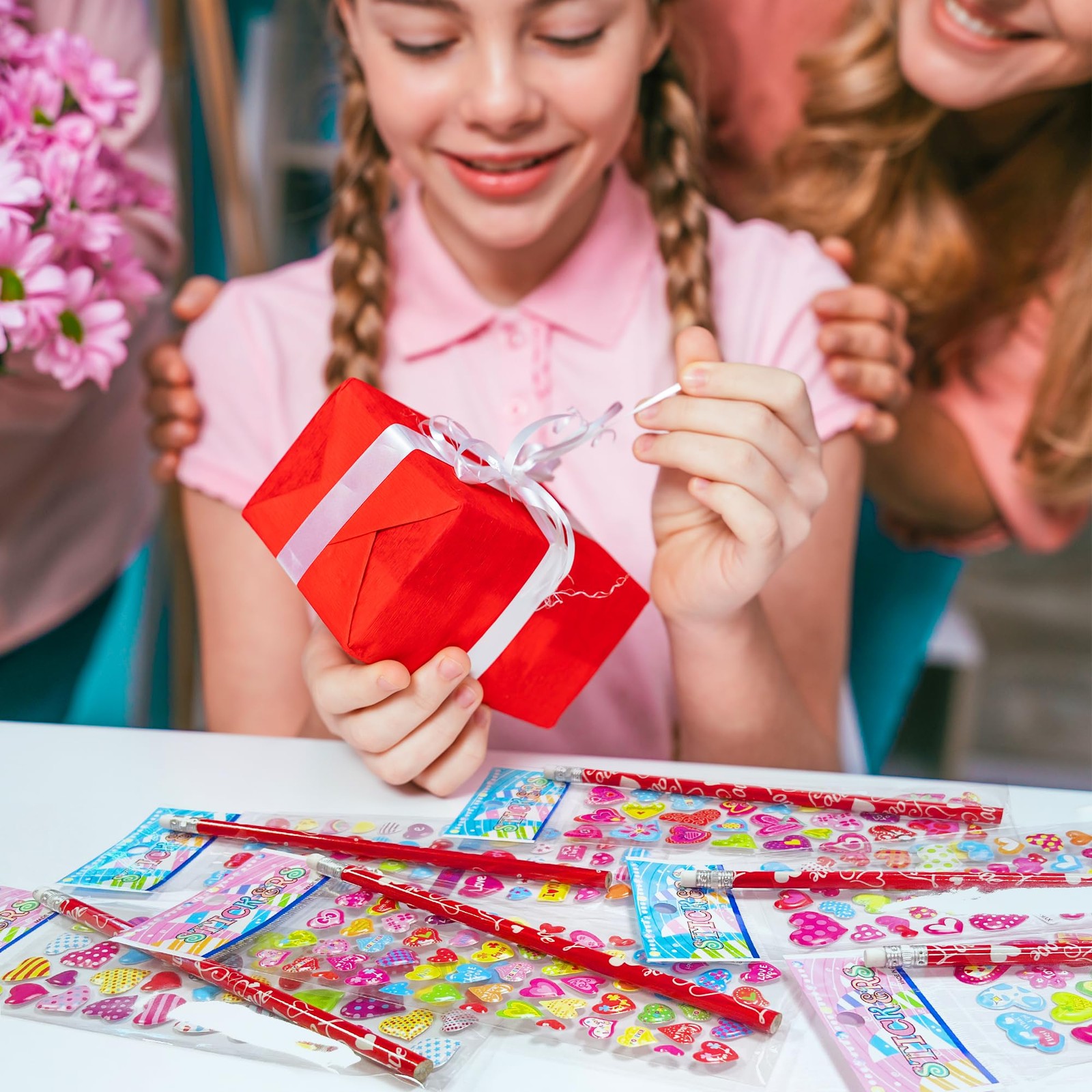 OHOME Valentines Day Gifts for Kids – 44 PCS Stationery Set Red,pink