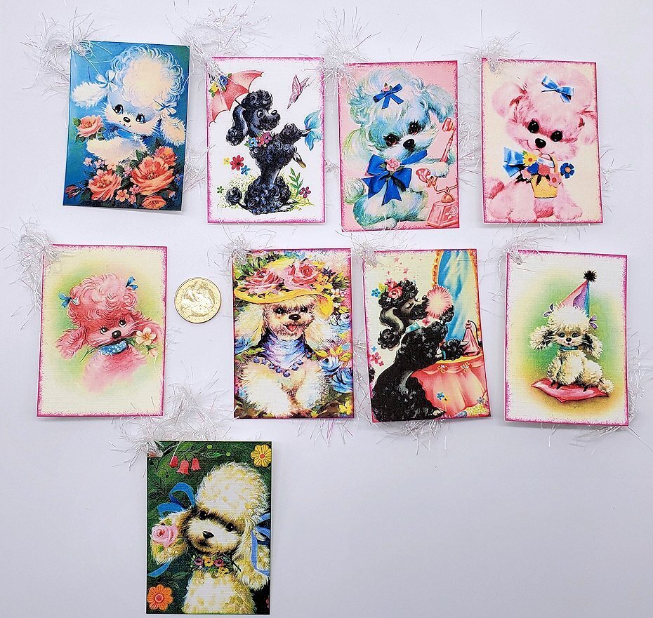 9-Retro-Dogs-Poodles-Ephemera-Crafts-Linen Cardstock-Gift-Hang-Tags