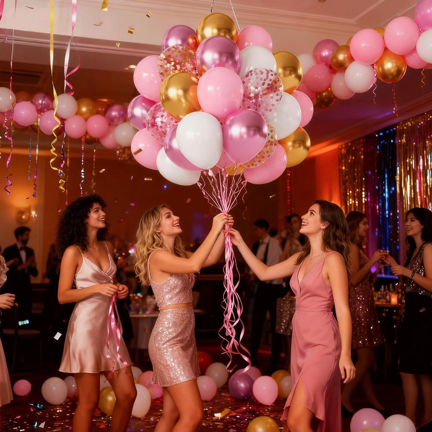Pink White Gold Balloons Set, 60pcs 12inch Matte Light Pink White Balloons wi…