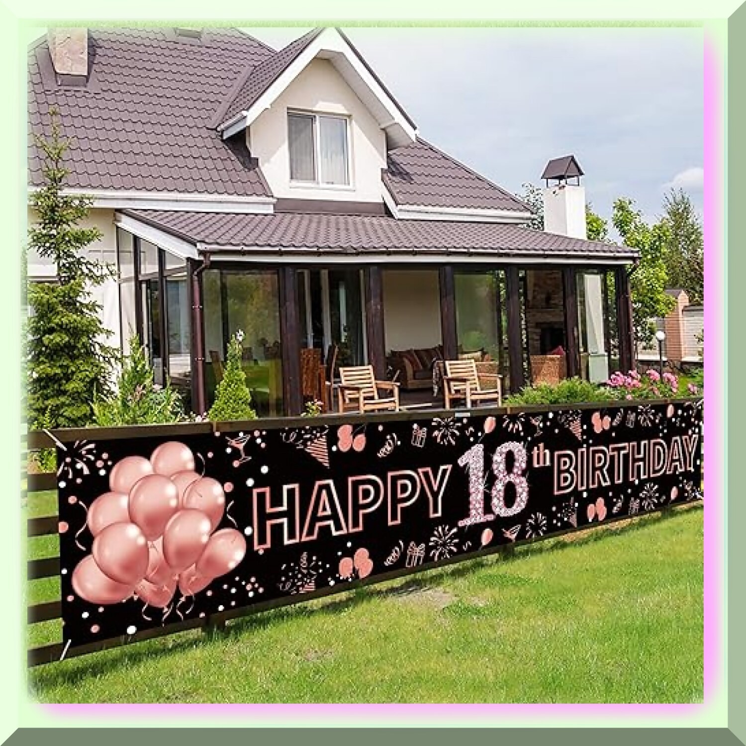 Rose Gold 18th Birthday Party Banner for Girls