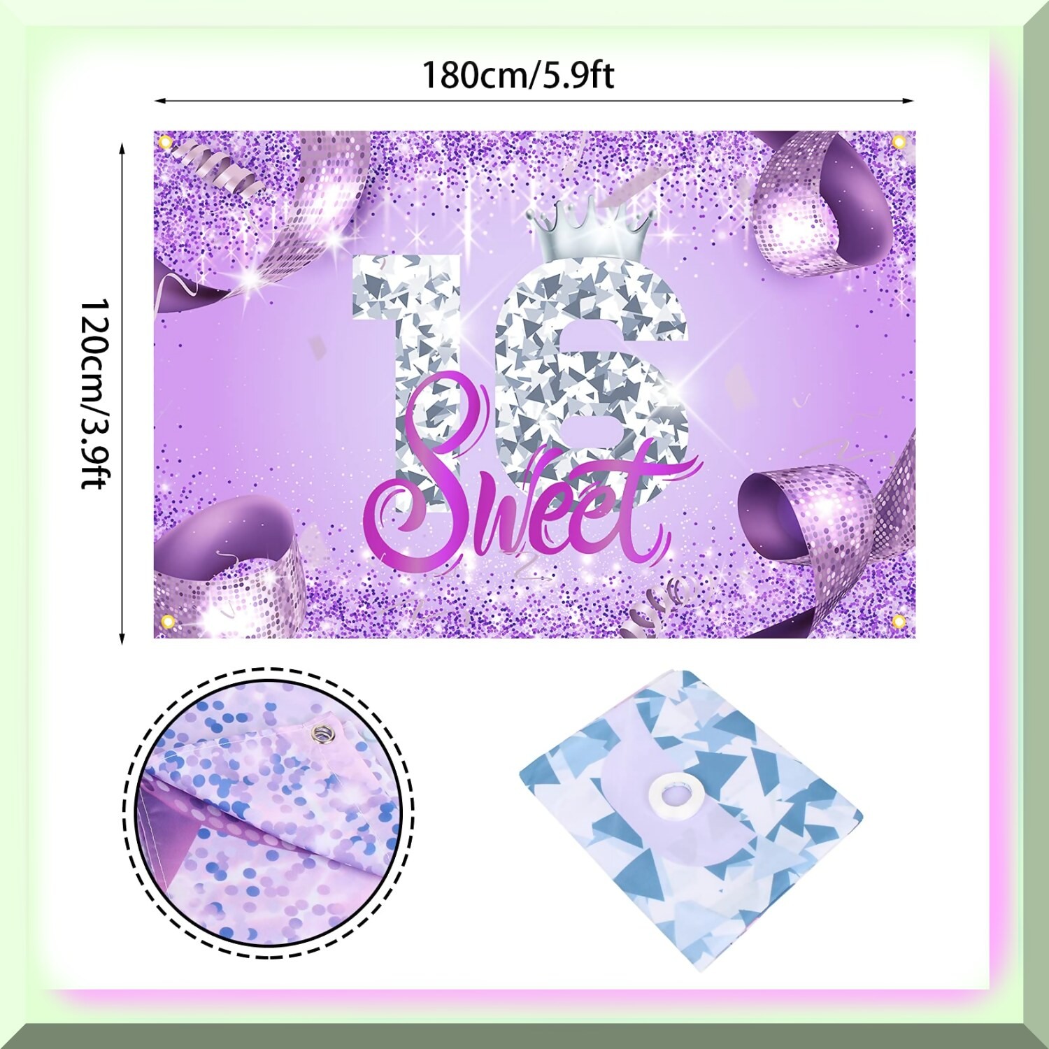 Purple Reign Sweet 16 Queen Birthday Backdrop 6×4 ft
