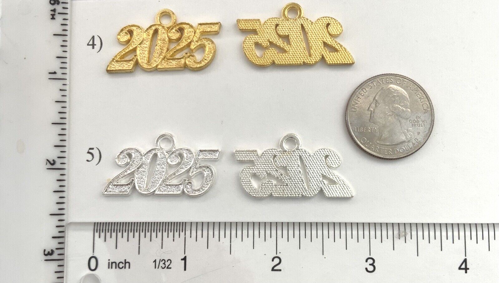 2025 YEAR OR 25 NUMBER CHARMS, GOLD OR SILVER, ANNIVERSARY GRADUATION BIRTHDAY