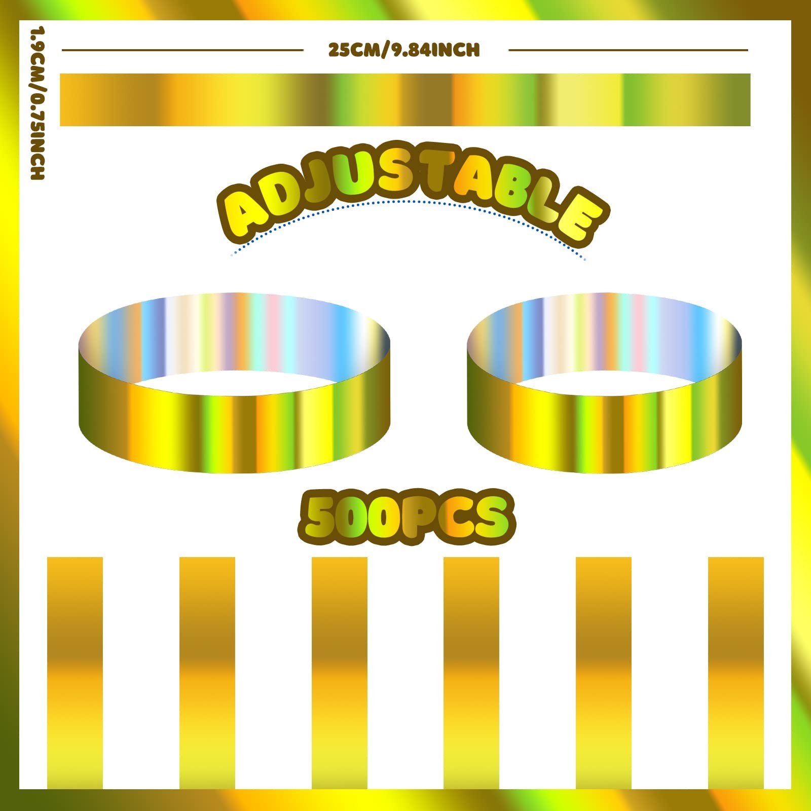 500 Pack Holographic Plastic Wristbands Paper Wrist Bands Waterproof Neon Wristb