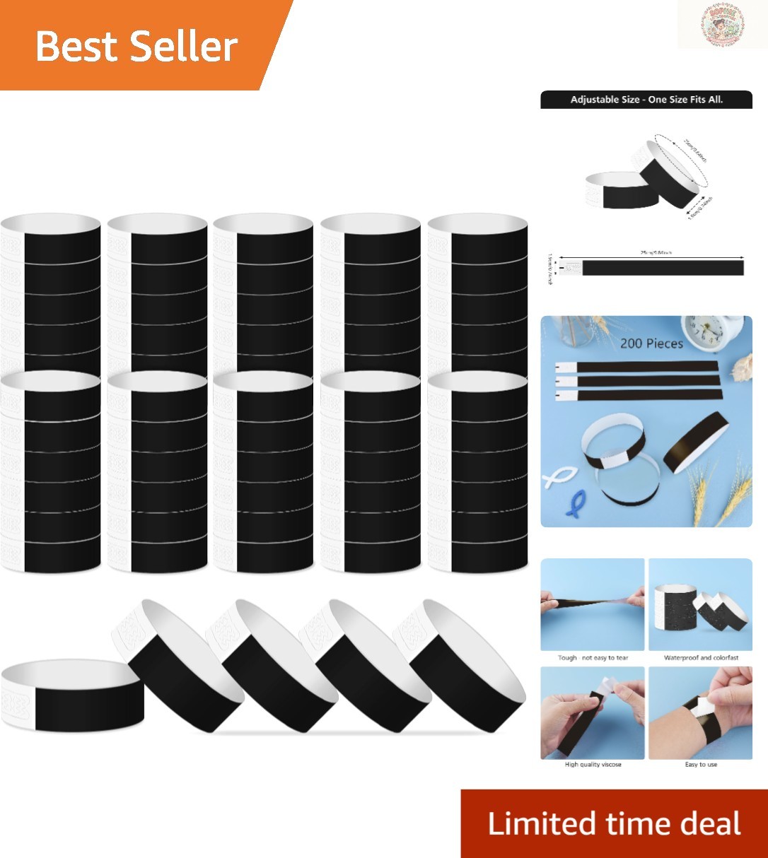 200 Black Paper Wristbands – Waterproof Event Bracelets for Parties & Concerts