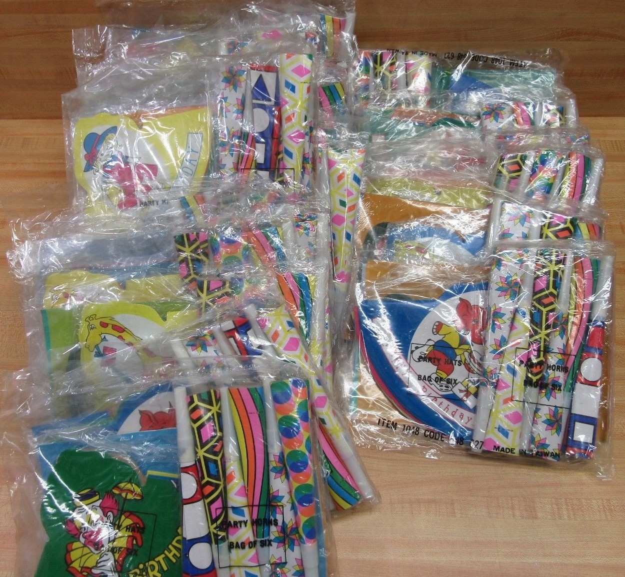 Lot of 21 Packages of Kids Birthday Party Favors Supplies Loot Bags Hats Horns