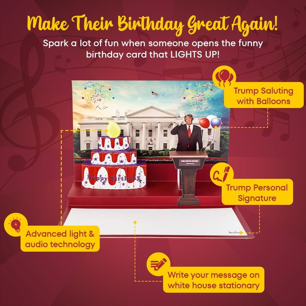 Laughalot Talking Trump Birthday Card – Donald 6 inches x 8.25 inches, Red