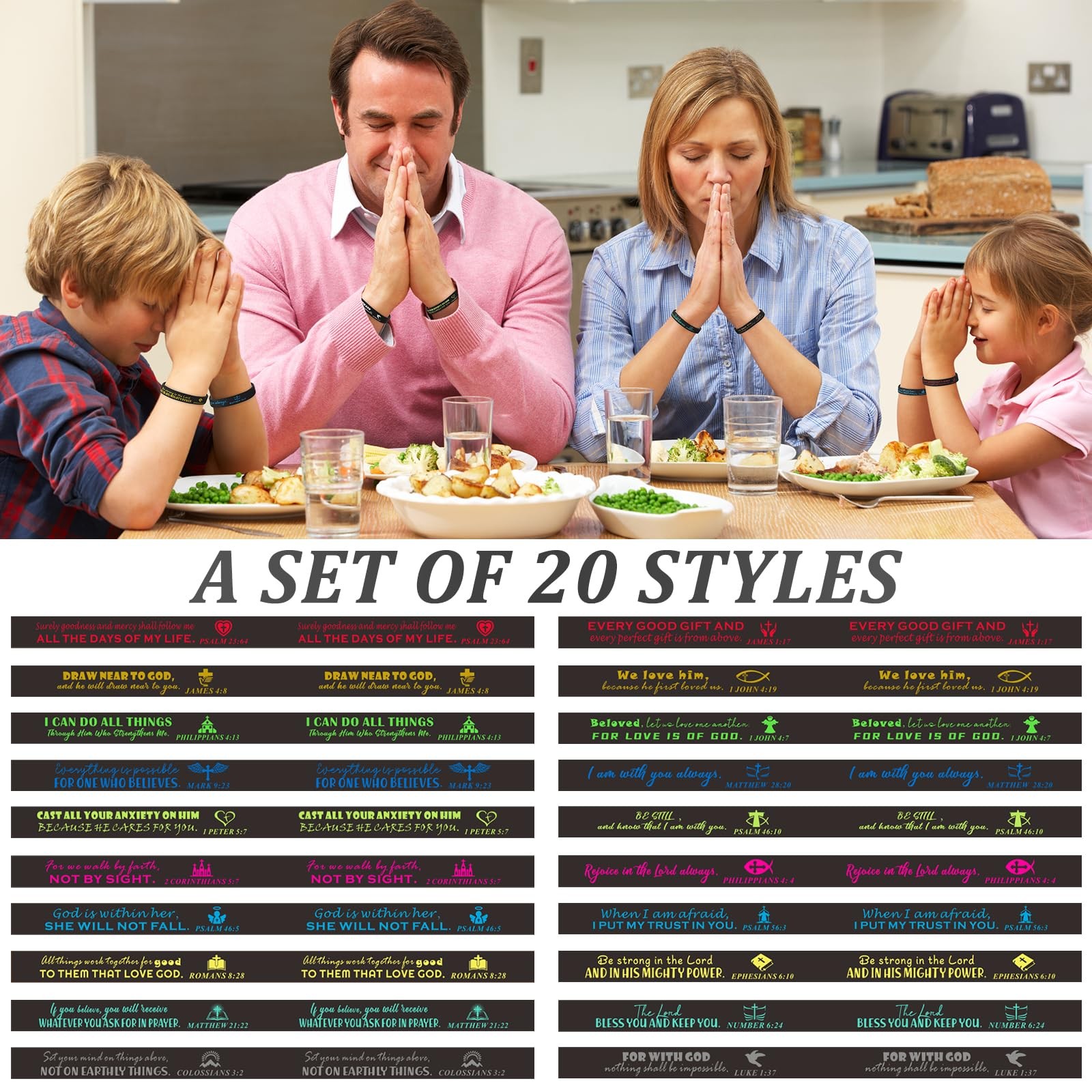 60 Pcs Religious Silicone Rubber Wristbands Christian Verse Bracelets