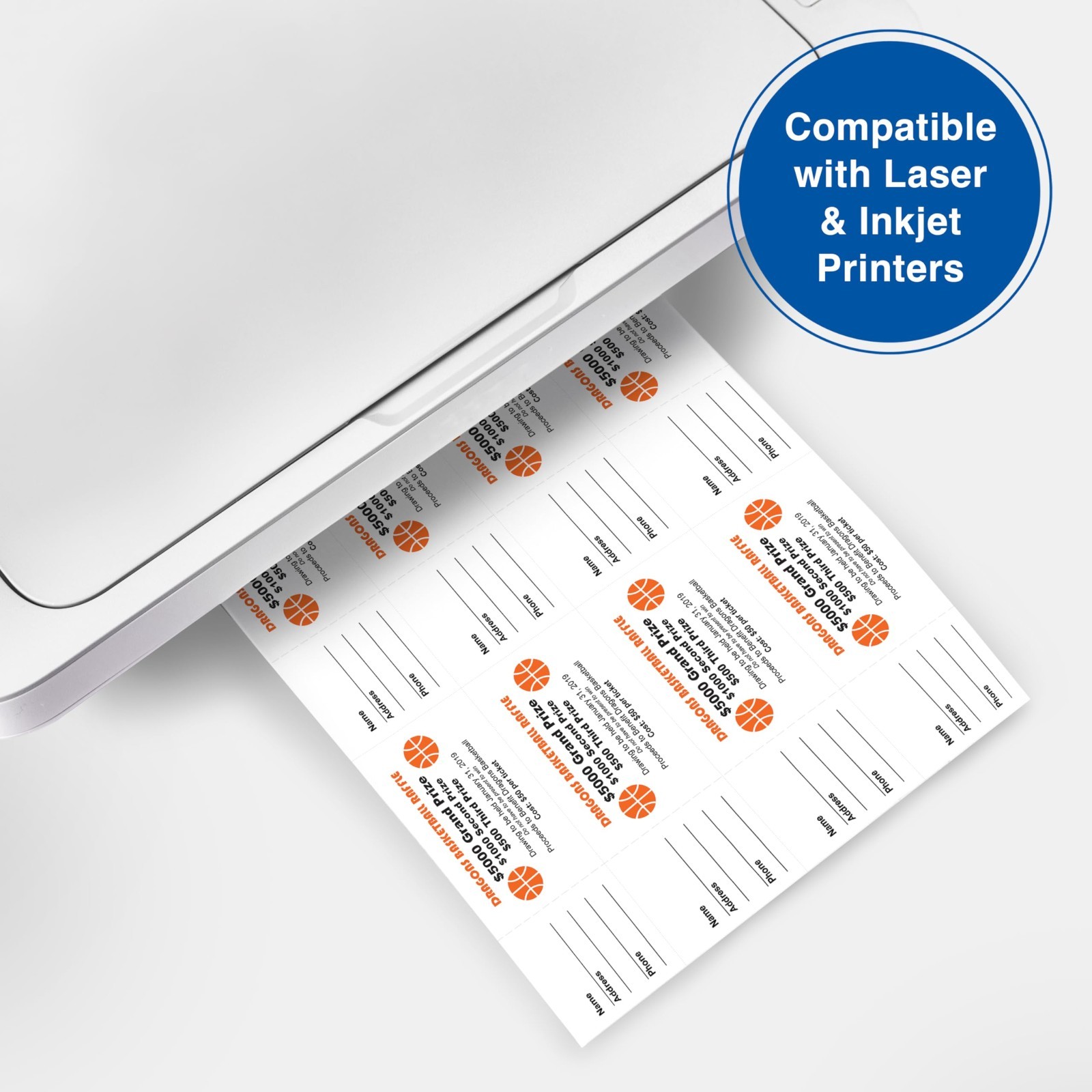 Custom Printable Raffle Tickets with Tear-Away Stubs – 2000 Event Fundraiser Tic