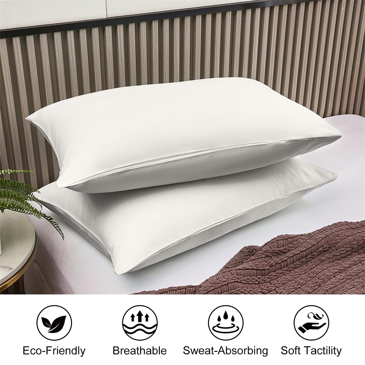 Lirex 2 Pack Pillow Cases, 100% Cotton Breathable Pillowcases, 20″X 26″ Stand…