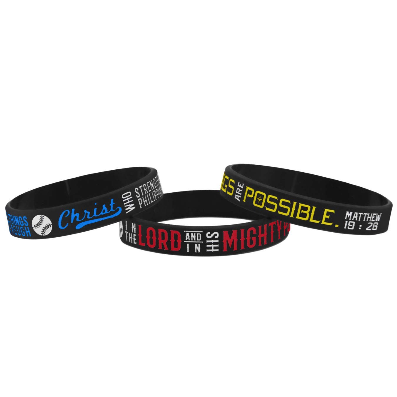 Power of Faith Baseball Bible Verse Silicone Wristbands with Christian Inspir…