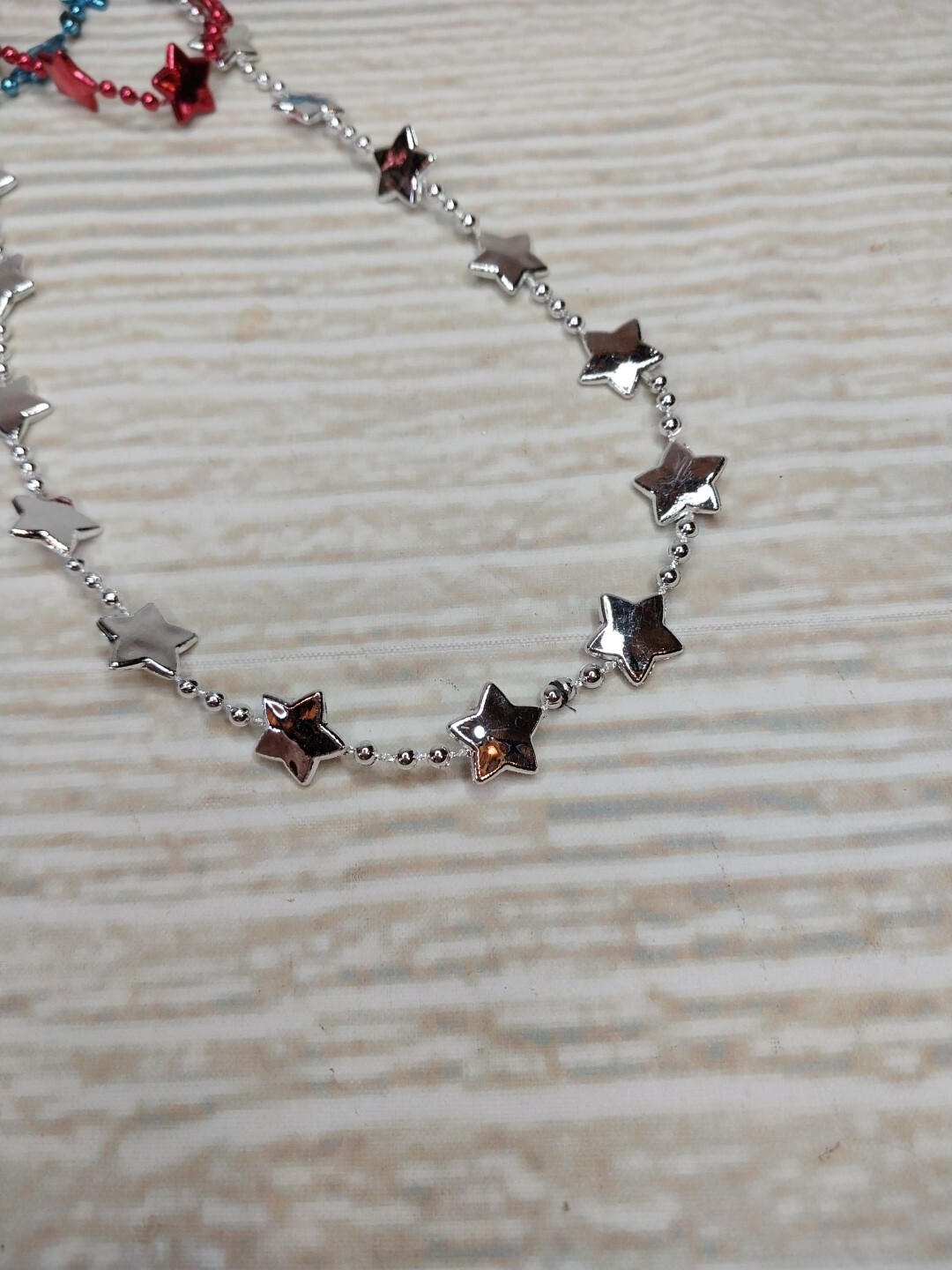 ~New! 6 Metallic Stars Beads Necklace Motorcycle Bike Rally Throw Bead Party USA