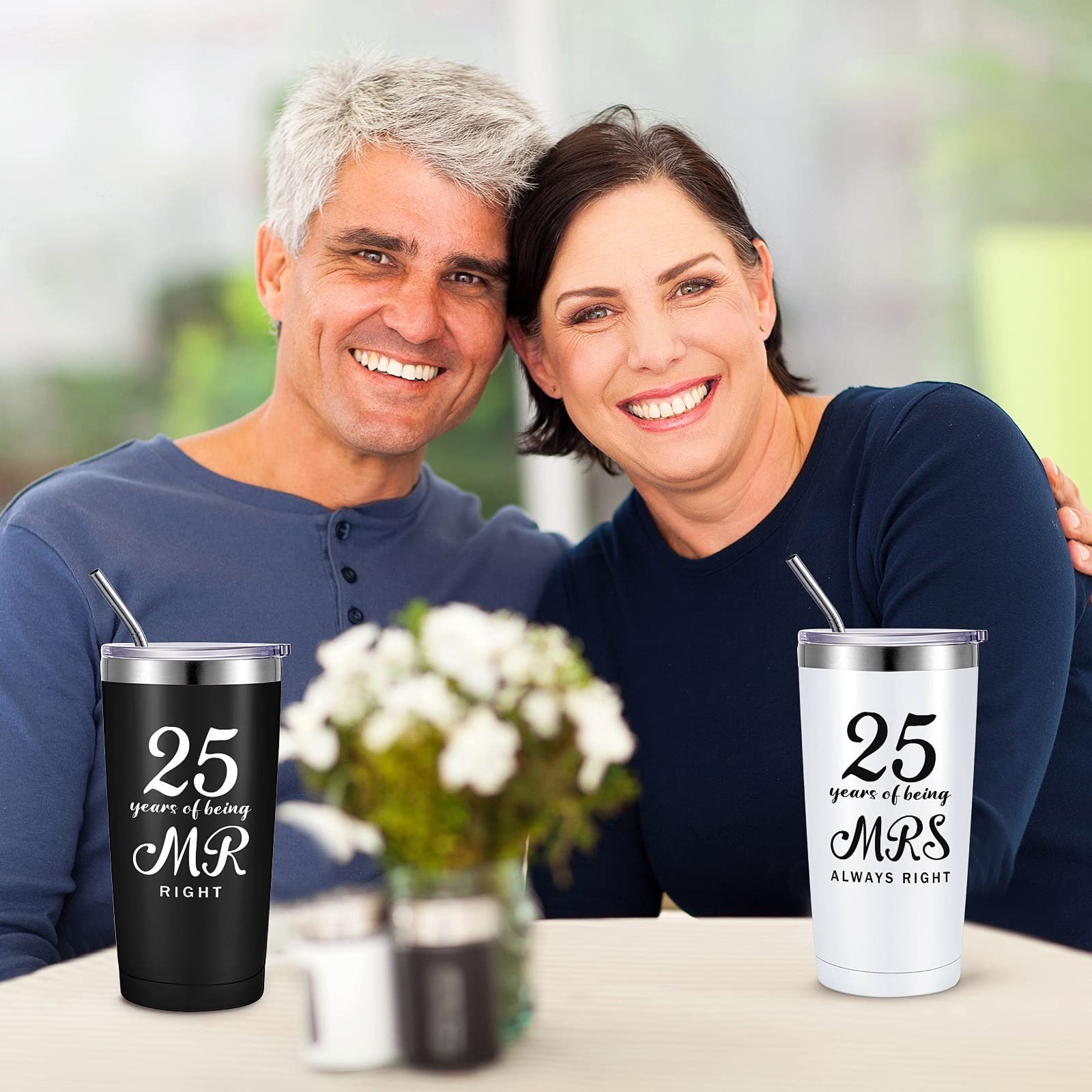 Cunhill 2 Pcs Mr. Right Mrs. Always Right Travel Tumbler Set 20 oz Wedding En…