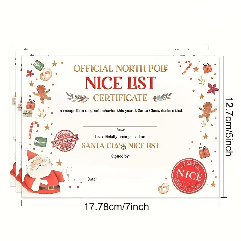 Santa Claus Nice List Certificate Christmas Stocking Stuffer Gift