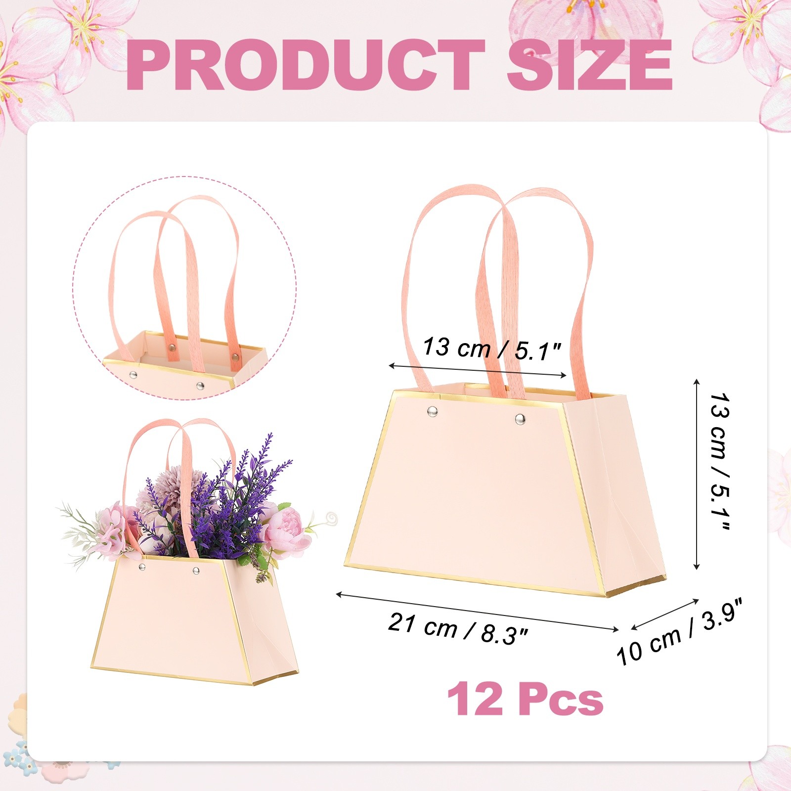 12 Pcs Flower Gift Bags Bouquet Wrapping Bag Paper Bouquet Bag Boxes Pink