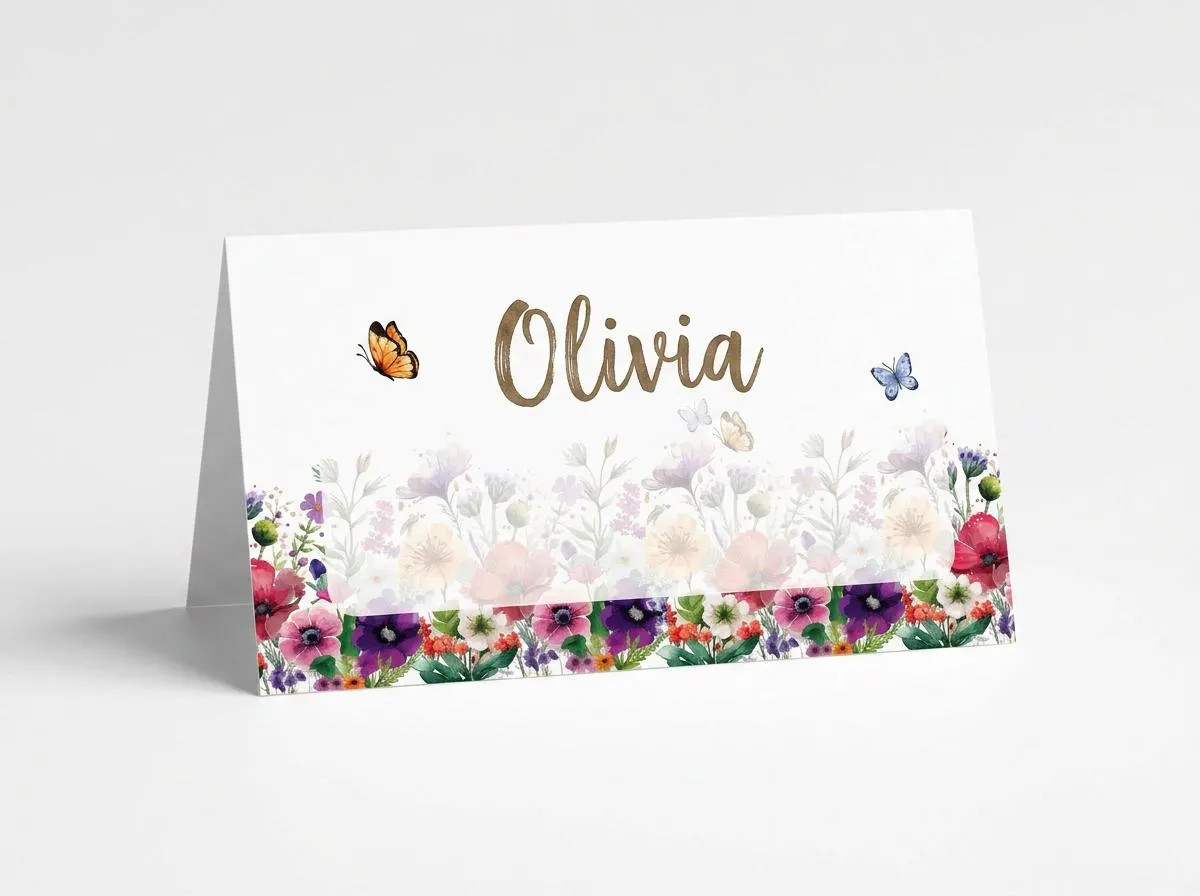 Butterfly Birthday Place Cards – Floral Table Seating Place Cards (Set of 25)