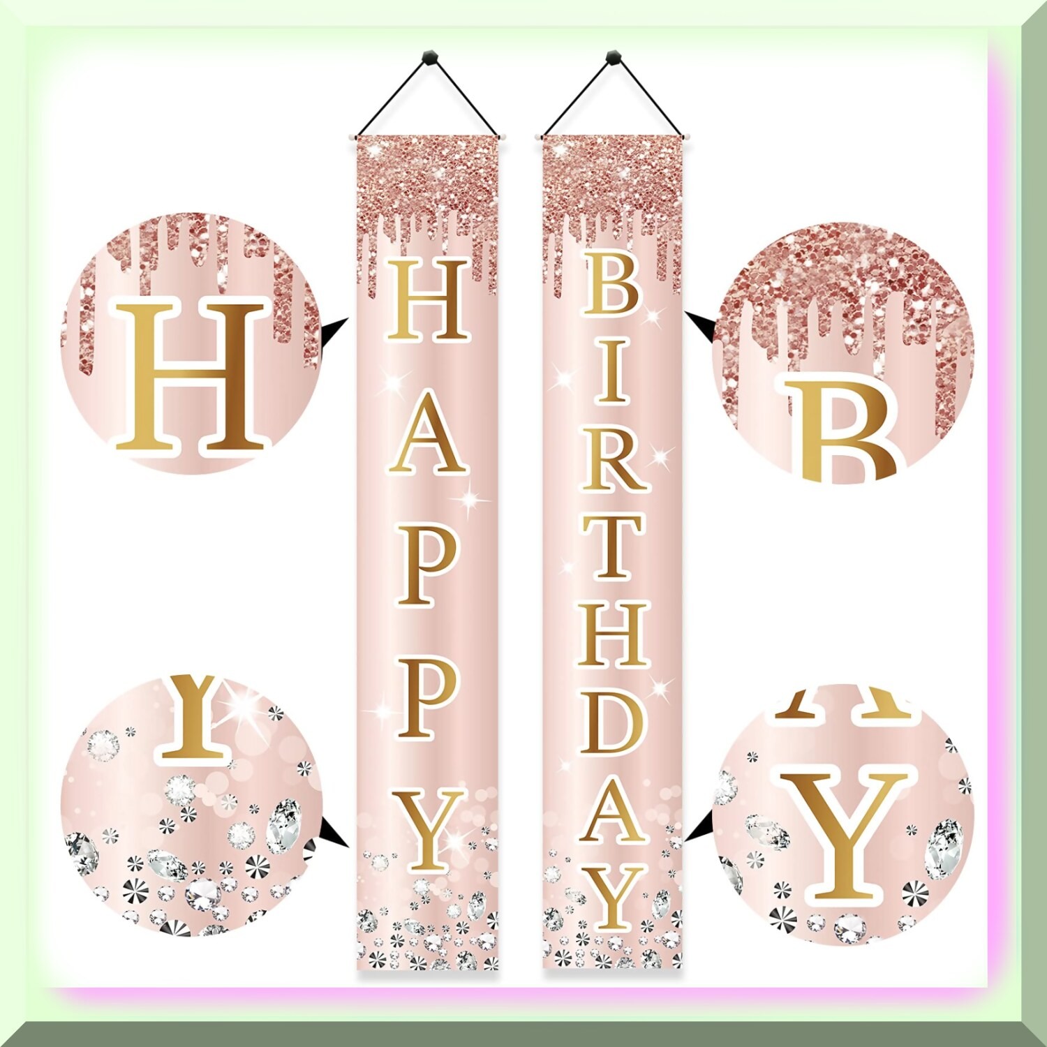 Rose Gold Birthday Door Banner Set 71×12 inches