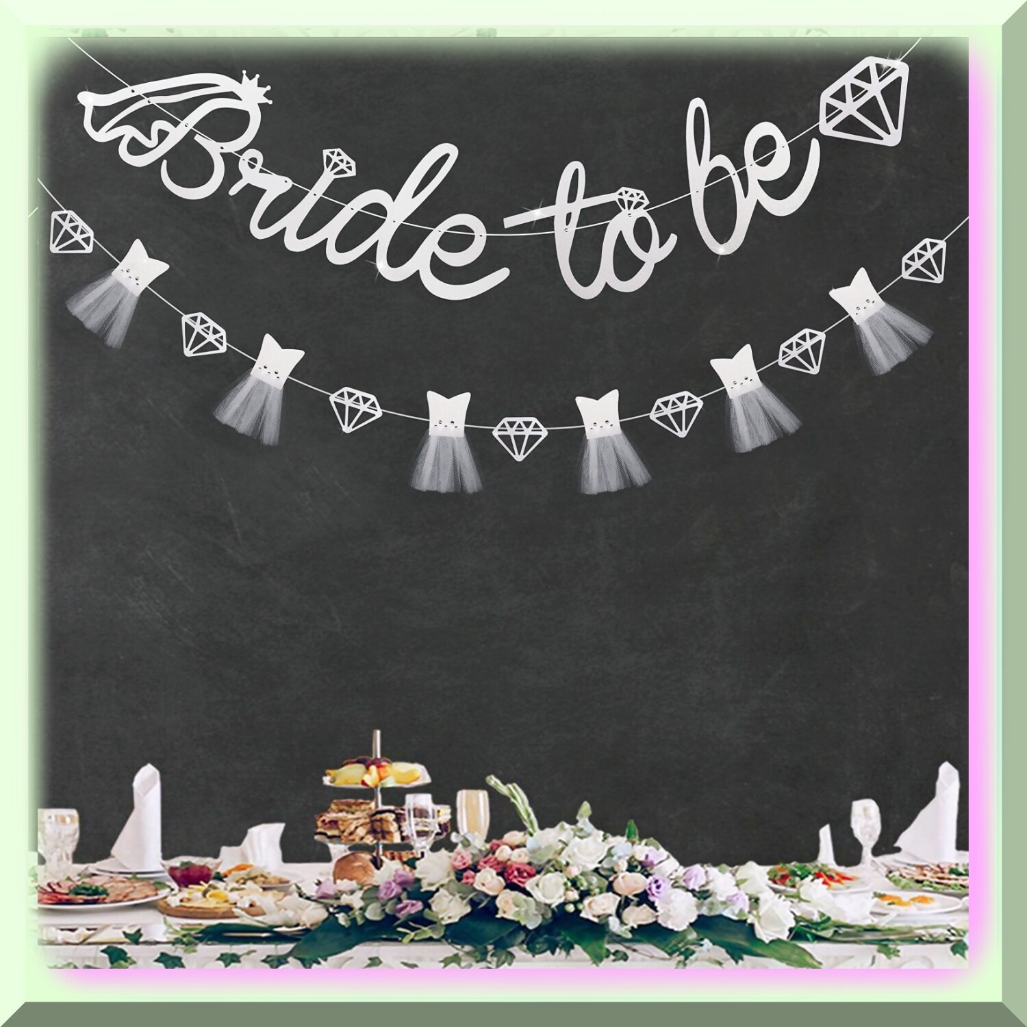 Bride to Be Banner and 3D Diamond Garland Decoration