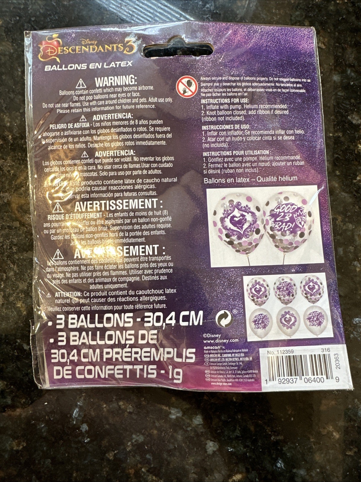 Descendants 3 Latex Confetti Party Celebration Balloons Clear – 12″ Pack of 6