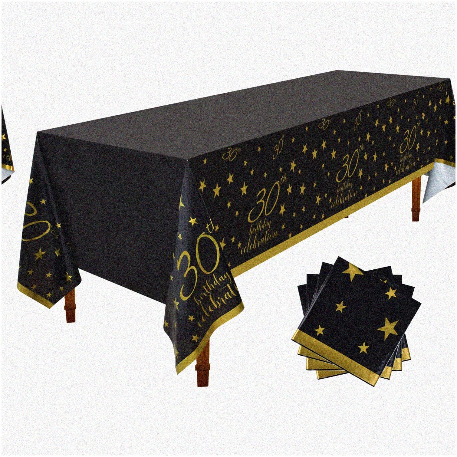 Gold and Black Disposable Waterproof Tablecloths 4-Pack