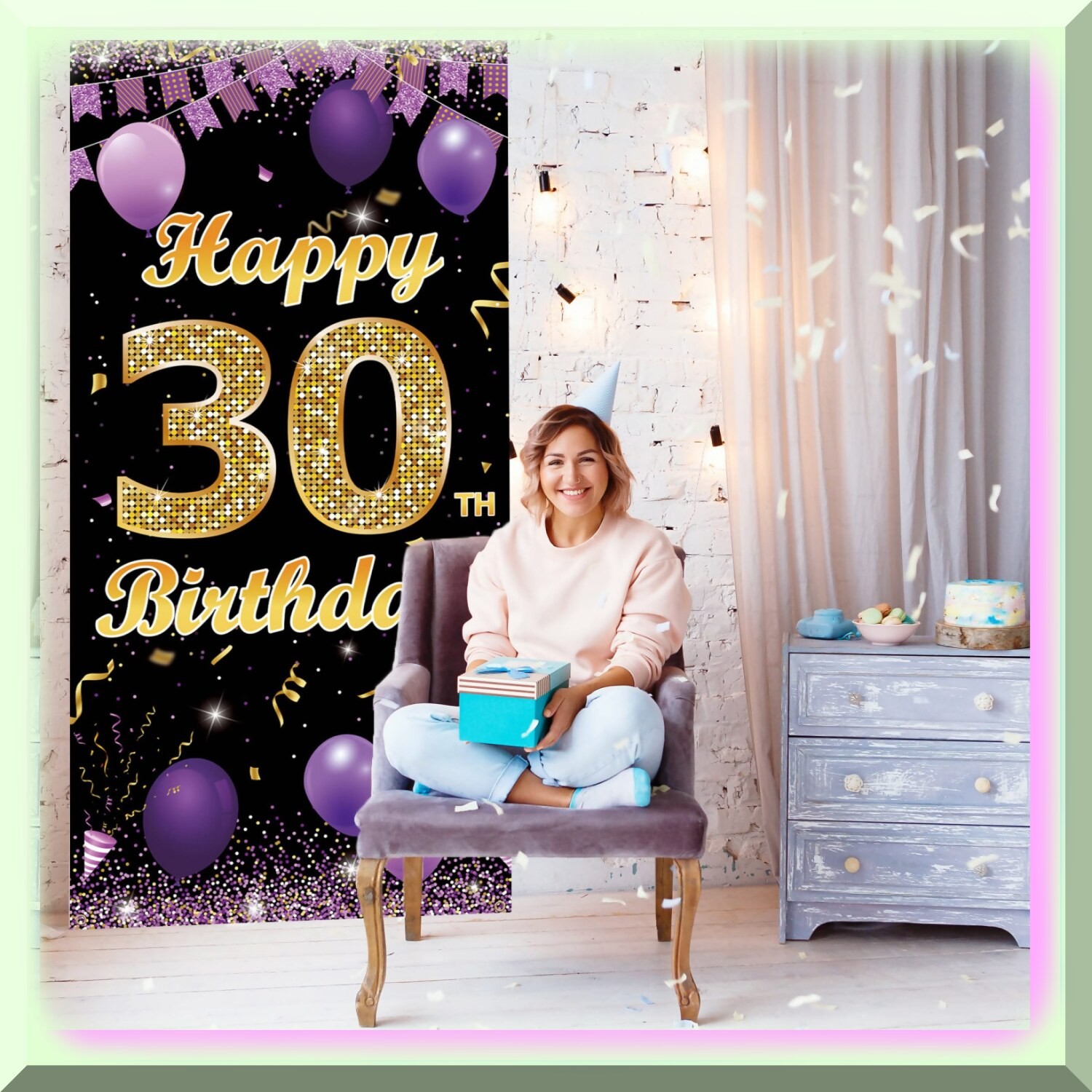 30th Birthday Purple Gold Door Banner