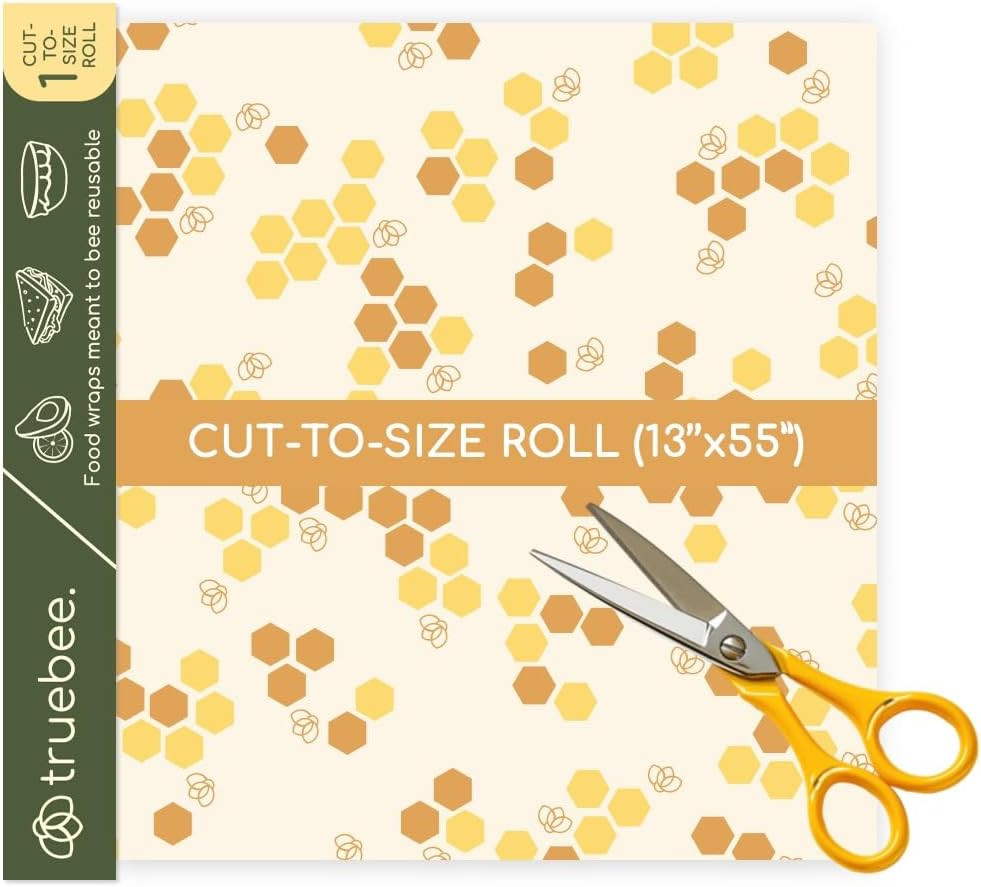 Reusable Beeswax Food Wrap Roll 13” by 55”, – Non Toxic, Plastic Free, Silicone