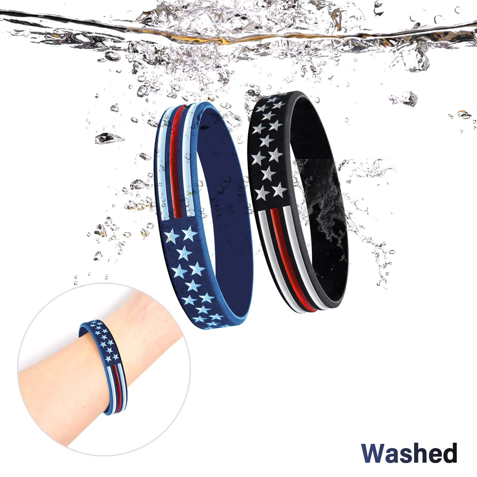 10 Pack Silicone Bracelets with American Flag Rubber Thin Red Line Wristbands