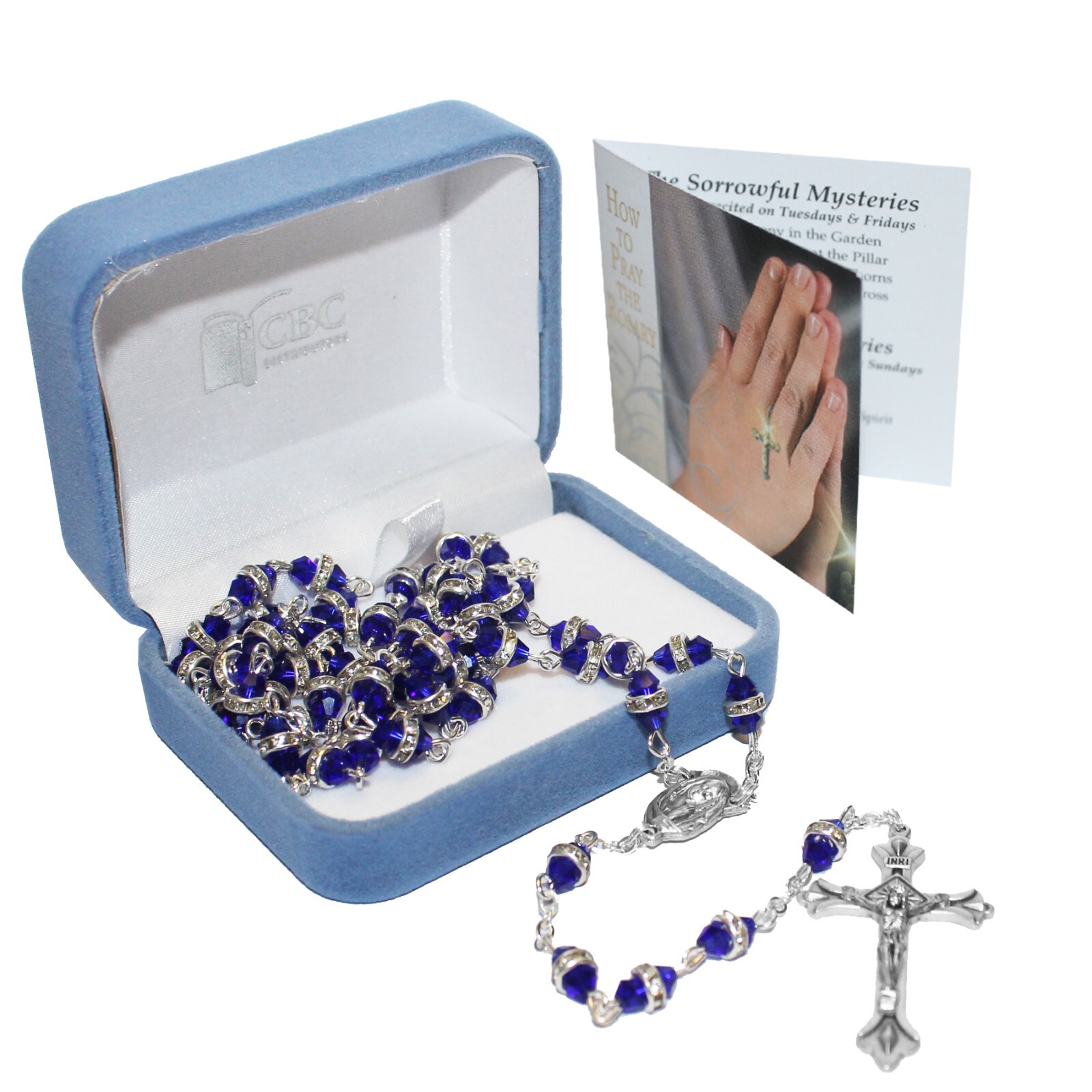 Communion Rosary Beads and Card Set in a Velvet Gift Box – Choose Design