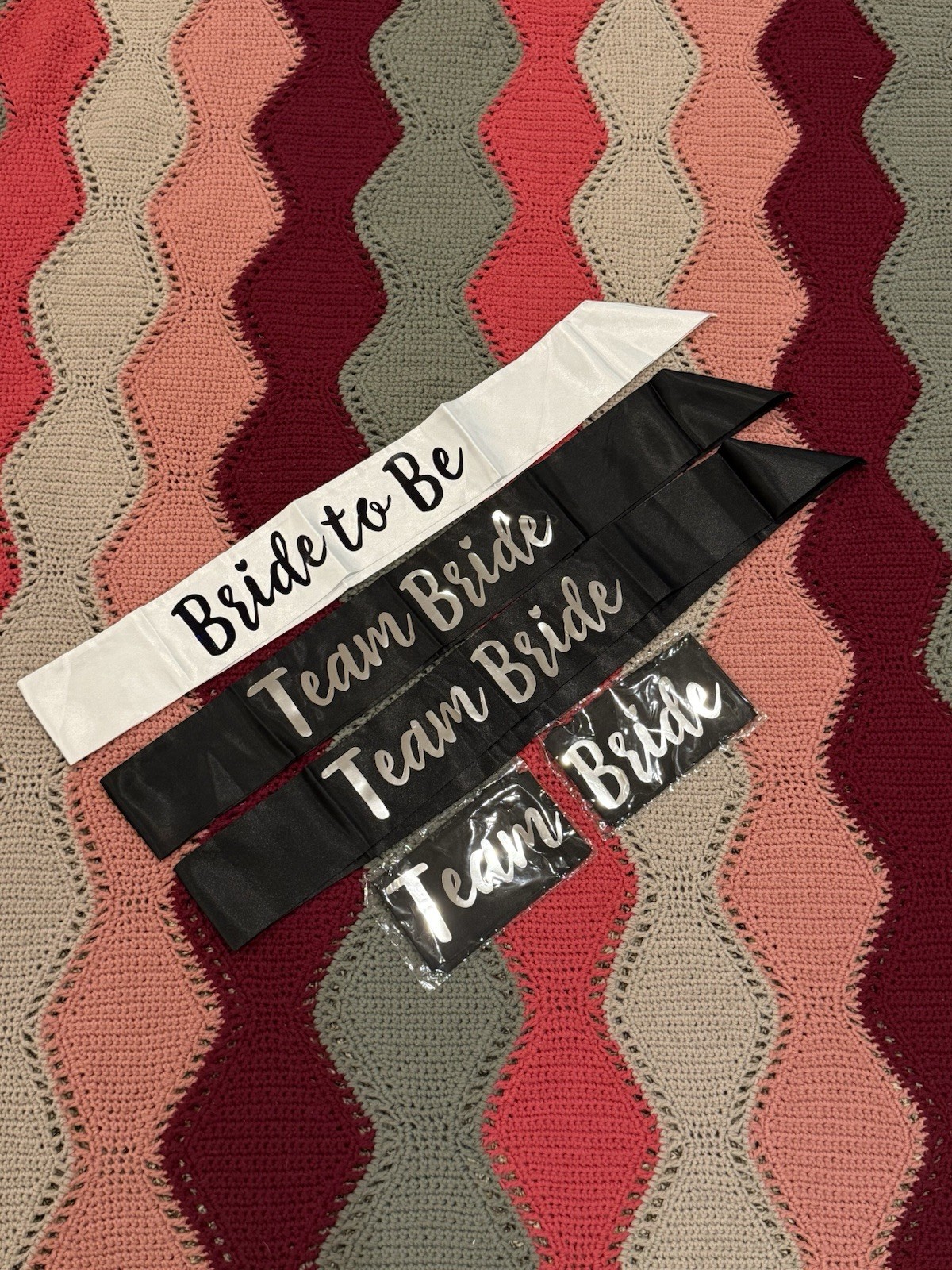 Bride And Bridesmaid Bachelorette Sashes (5 Pcs) Wedding Party White And Black