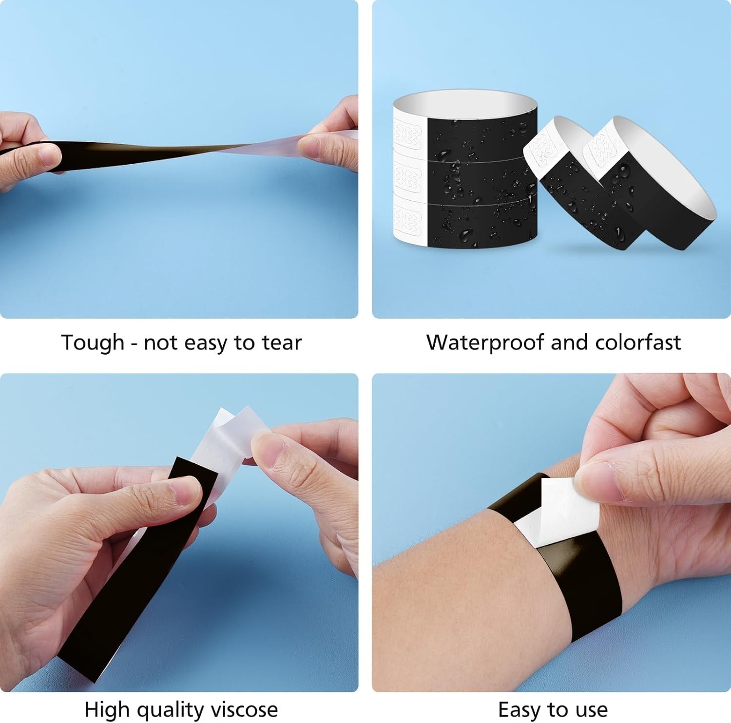 200 Black Paper Wristbands – Waterproof Event Bracelets for Parties & Concerts