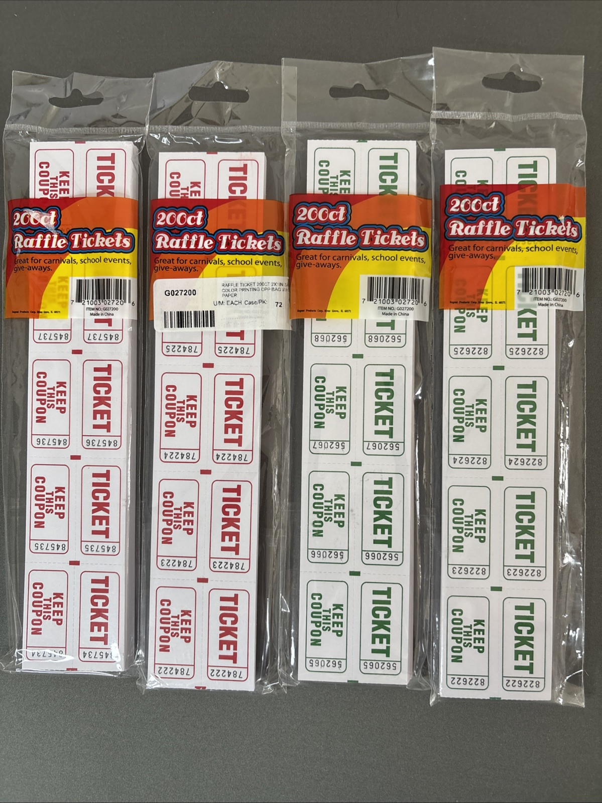 New/Sealed 800ct 200 X 4 Bags Raffle Tickets 50/50 Split Carnival Festival Event