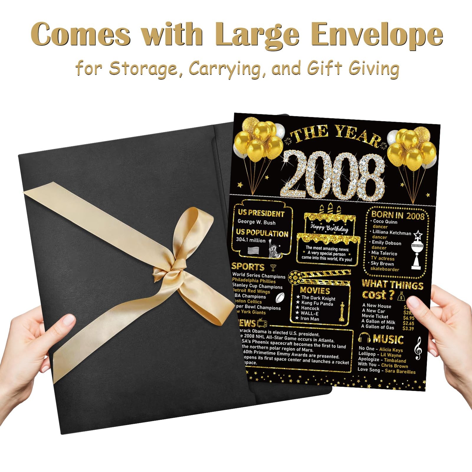 Kuxriox Large 18th Birthday Card With Envelope, Extra large, Black gold