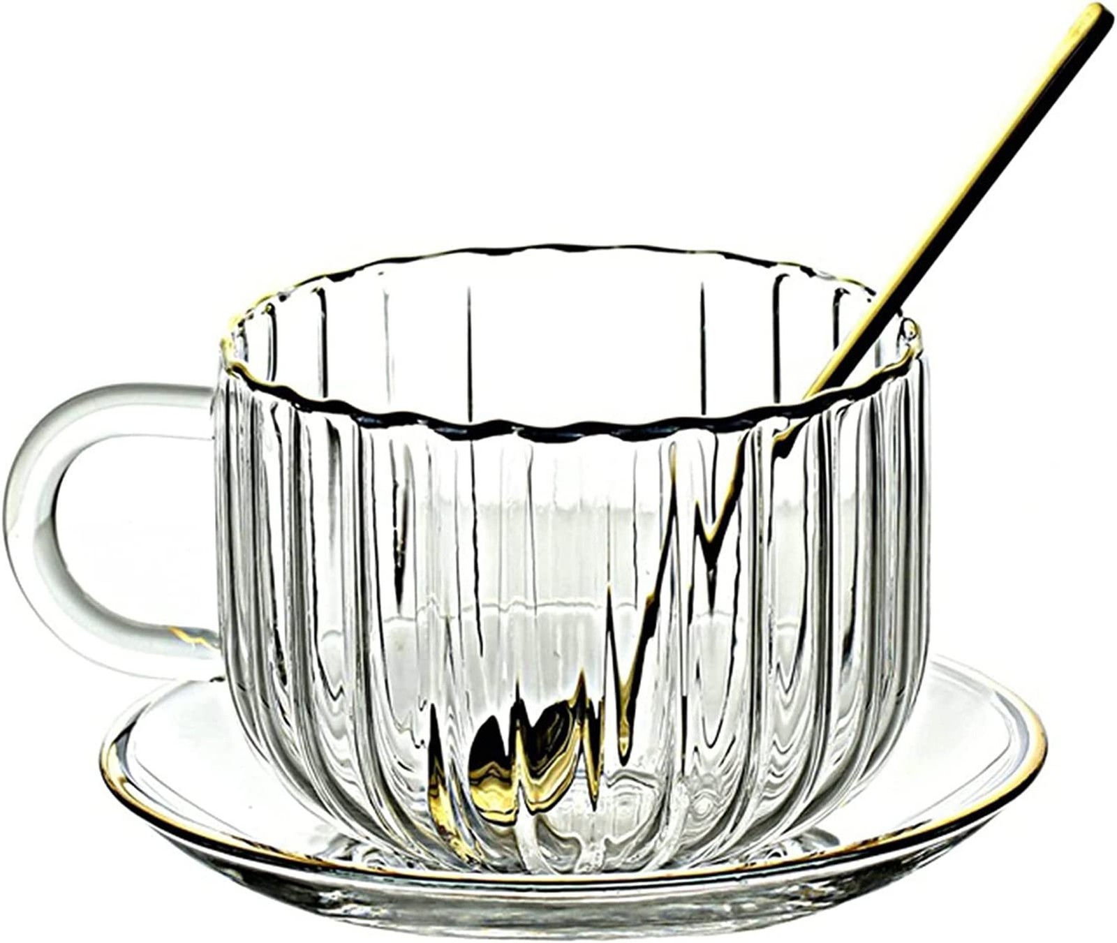 Pumpkin Shaped Glass Coffee Mug with Saucer and Spoon, 14.5oz Glass Teacup wi…