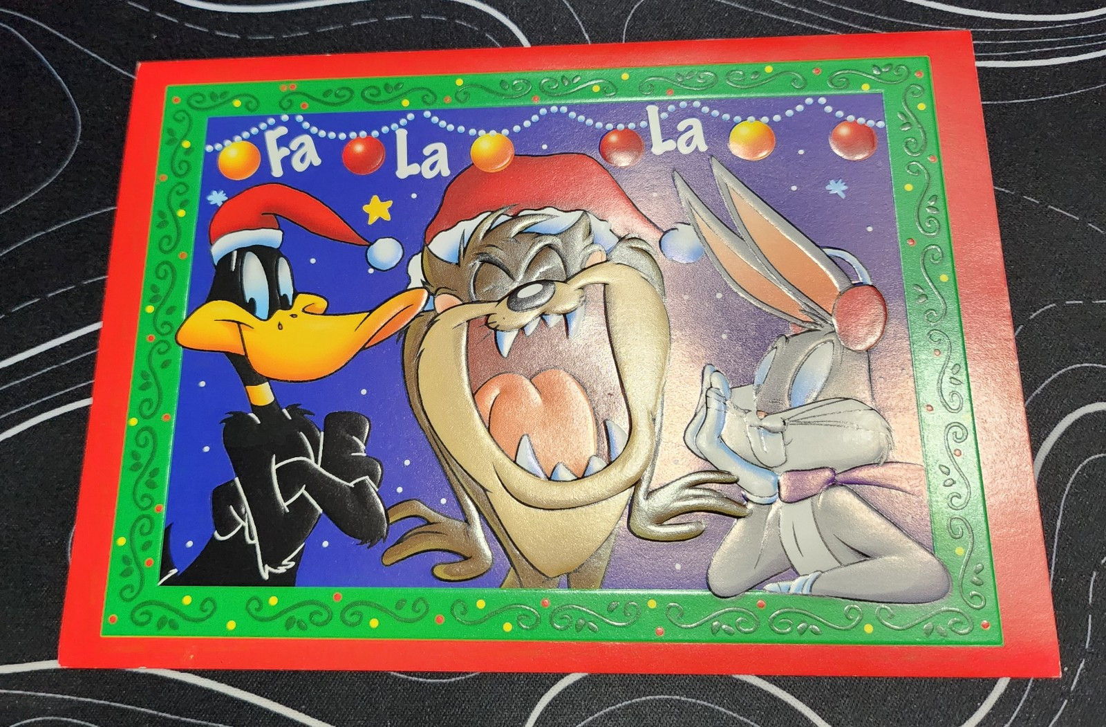 Looney Tunes Warner Bros Daffy Duck Taz Bugs Bunny Christmas Card 1998 Vintage
