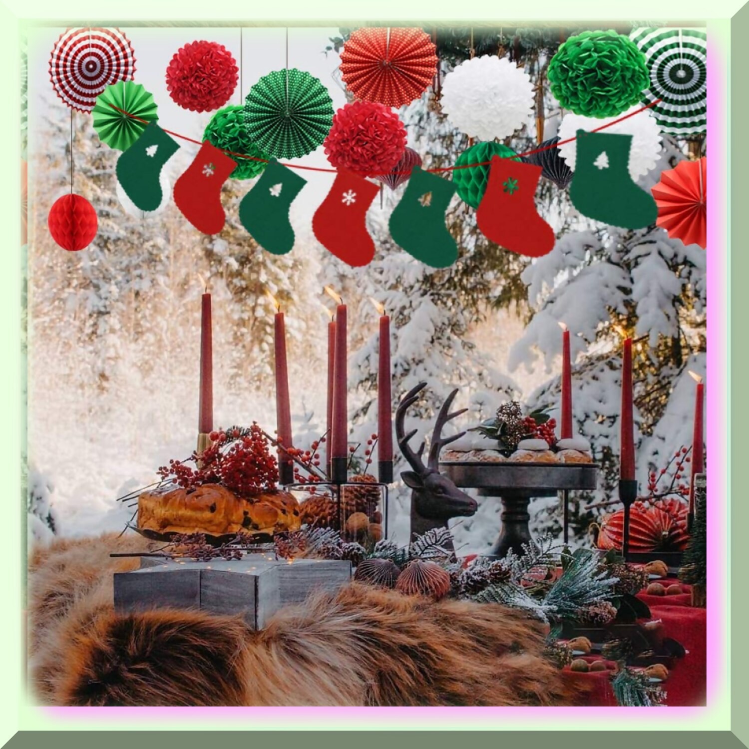 Festive Party Pack with Banner Snowflakes Honeycomb Balls Stars