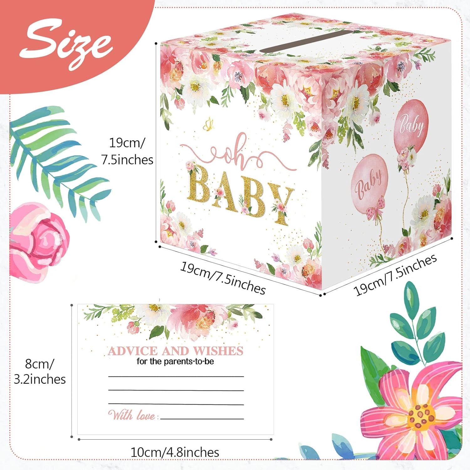 50 Pcs Floral Diaper Raffle Tickets with Diaper Raffle Card Box for Baby Shower