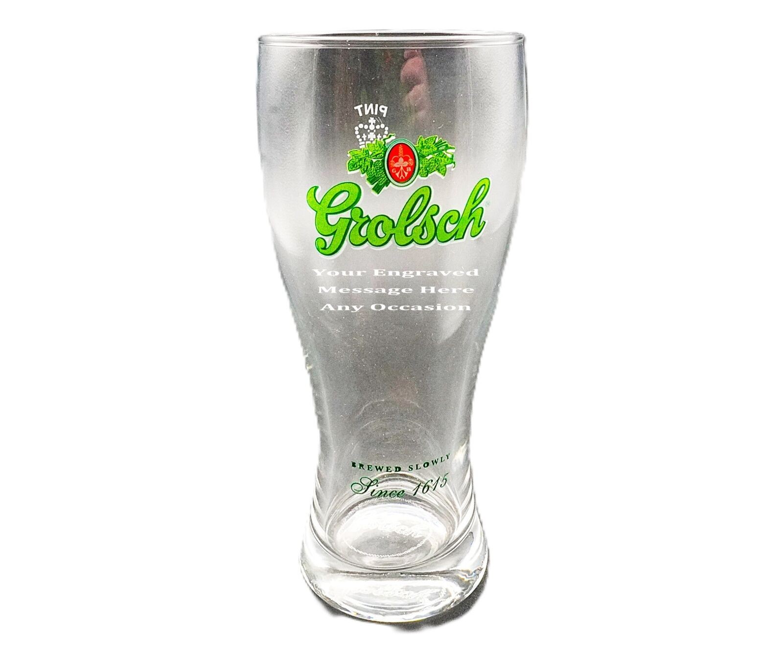 Personalised Grolsch Pint Glass Great Gift for Him or Her Your Message Engrave