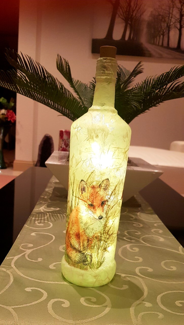 Hand Decorated Fox Light Up Bottle – Unique Gift for Animal Lovers